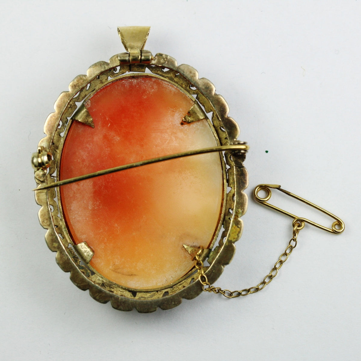 Ornate Conch Shell Bezel Set Cameo Brooch
