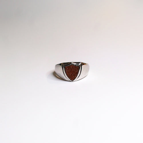 9ct White Gold Sunstone Shield Signet Ring