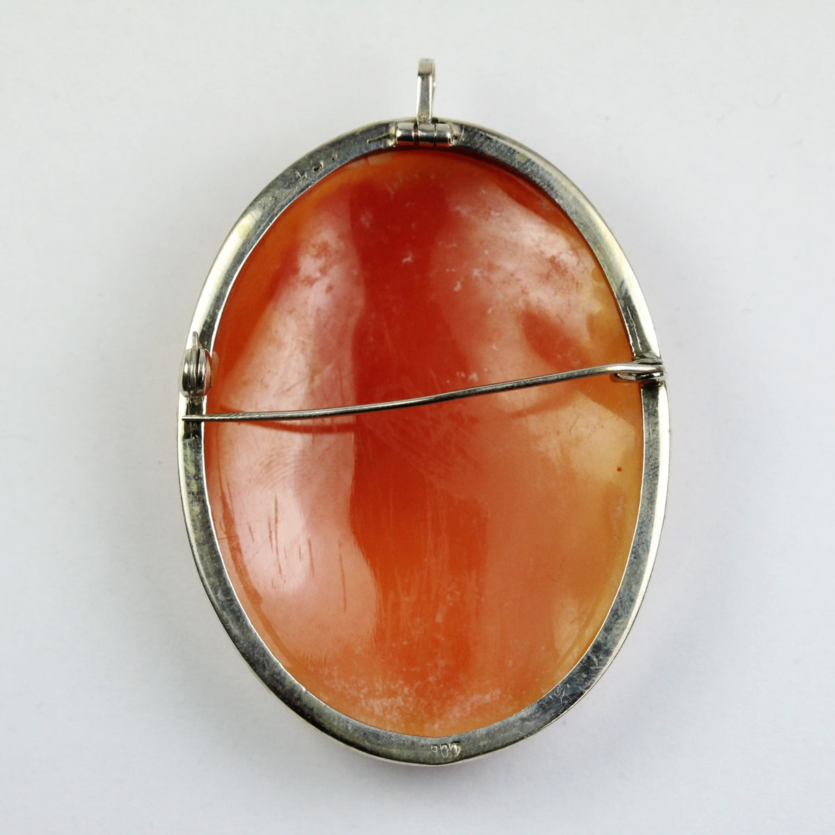 Sterling Silver Conch Shell Bezel Set Cameo Brooch