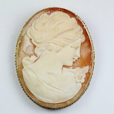 Large Conch Shell Bezel Set Cameo Brooch