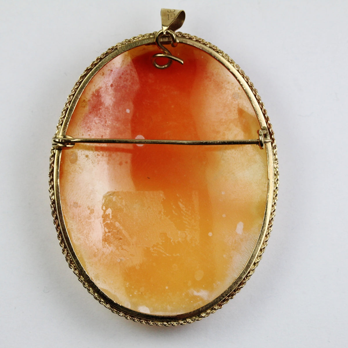 Large Conch Shell Bezel Set Cameo Brooch