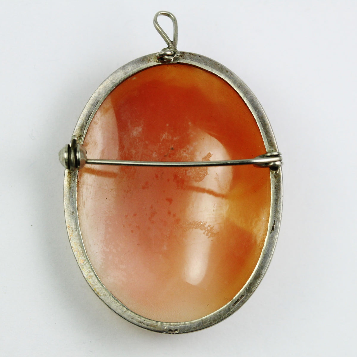 Silver Conch Shell Bezel Set Cameo Brooch