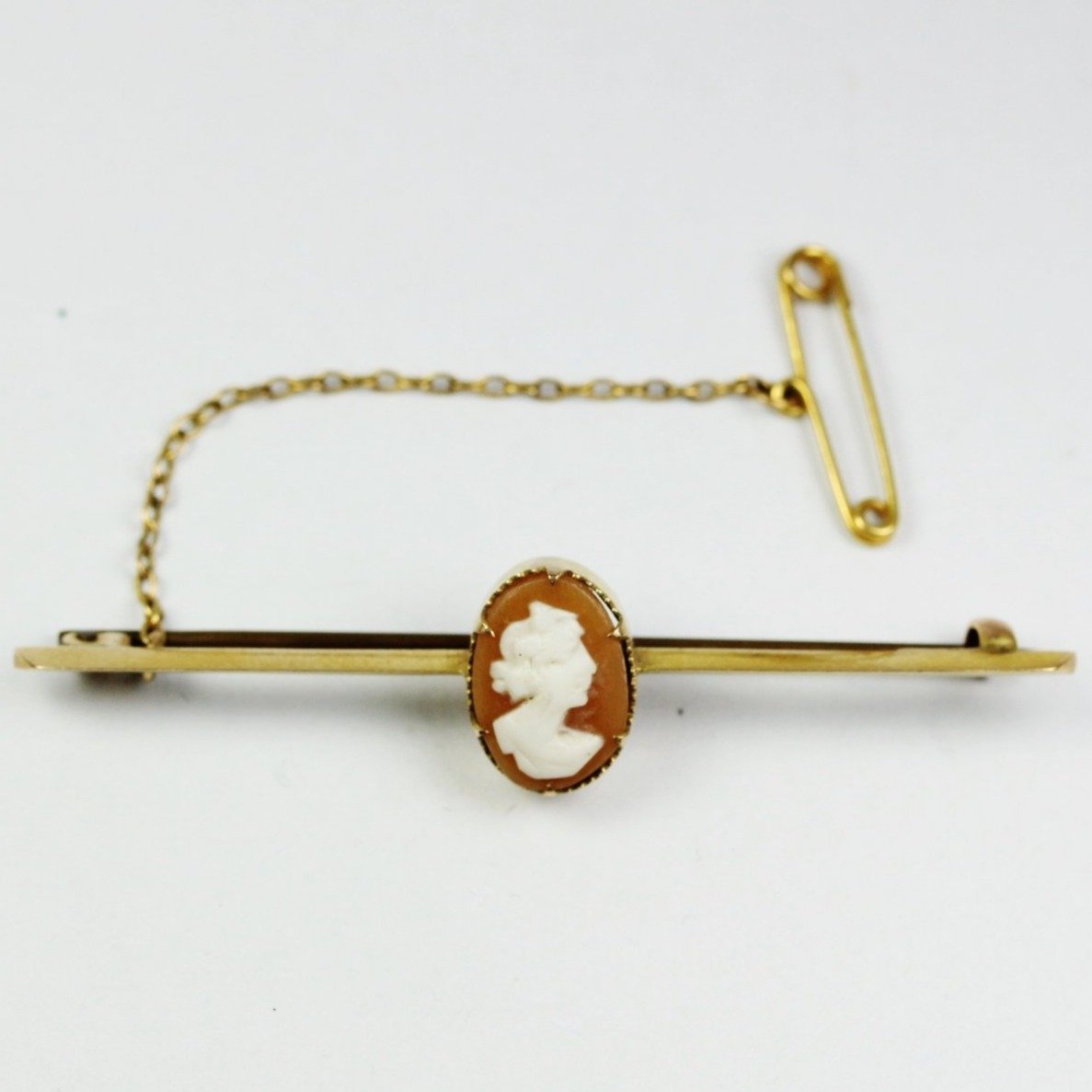 Vintage 9ct Yellow Gold Conch Shell Cameo Bar Brooch