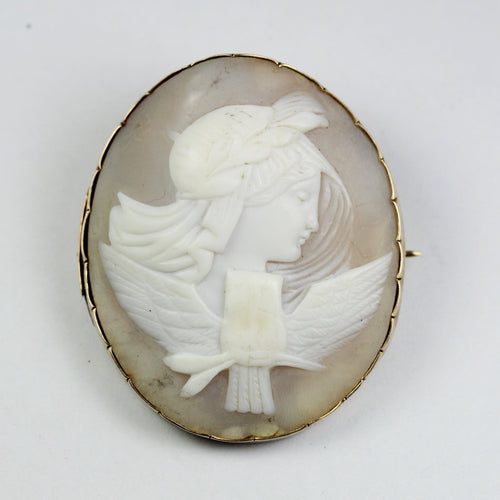 Pale Conch Shell Bezel Set Cameo Brooch