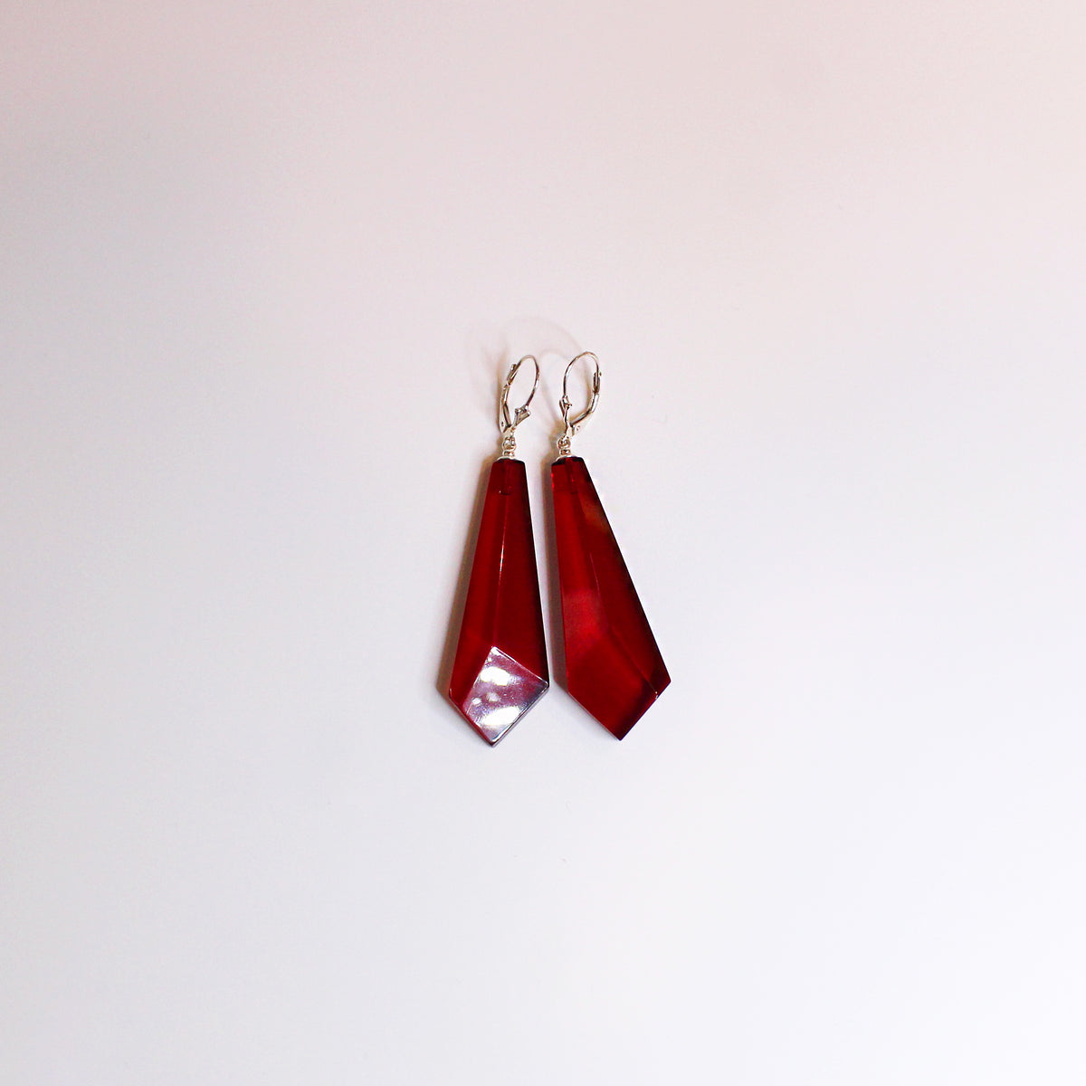 Sterling Silver Red Amber Hook Drop Earrings