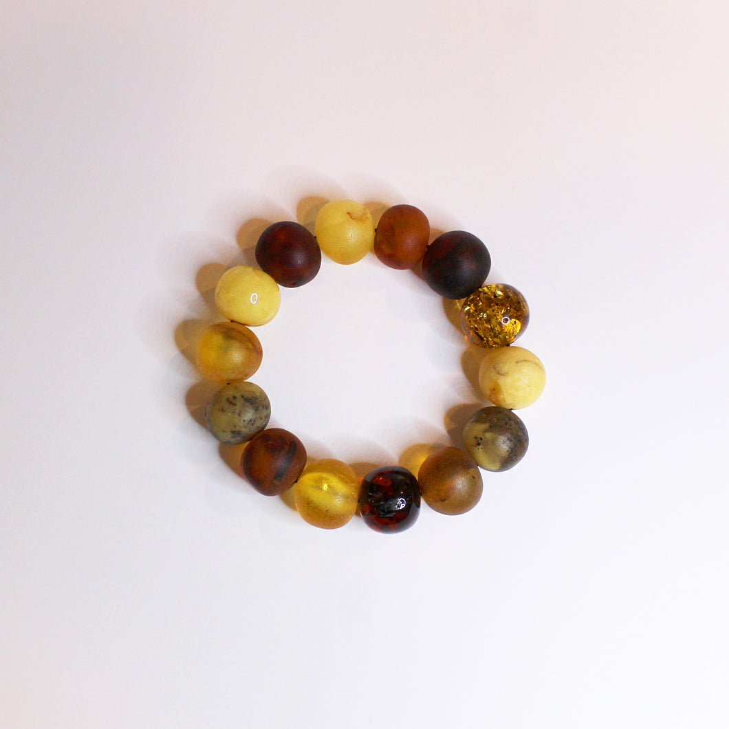 Elasticated Matt Finished Amber Beaded Bracelet