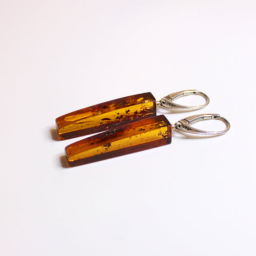 Sterling Silver Amber Hook Drop Earrings