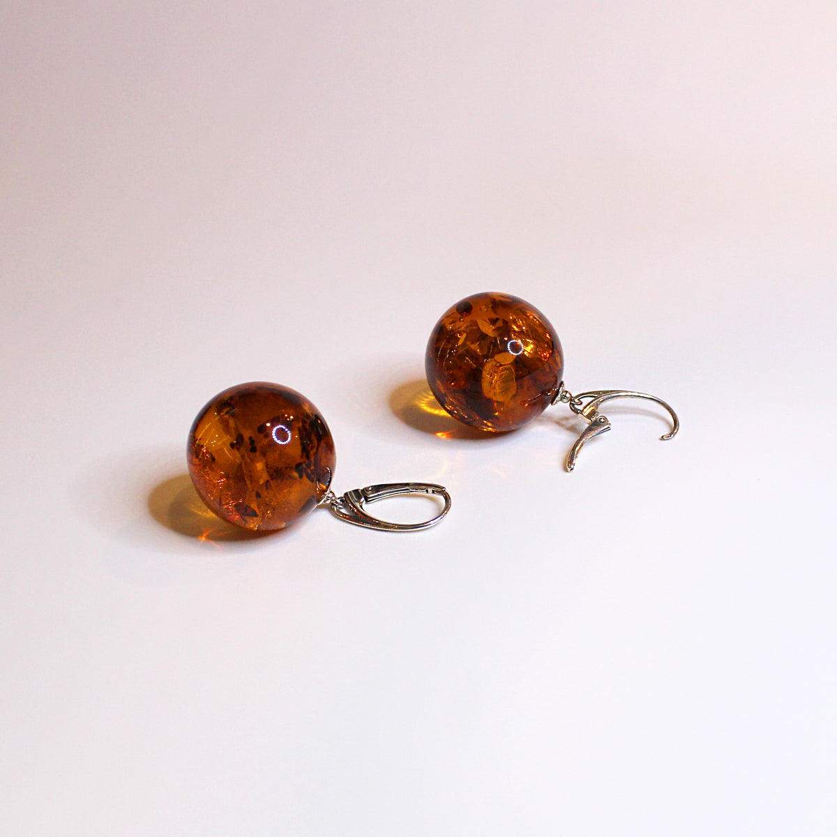 Sterling Silver Round Amber Hook Drop Earrings