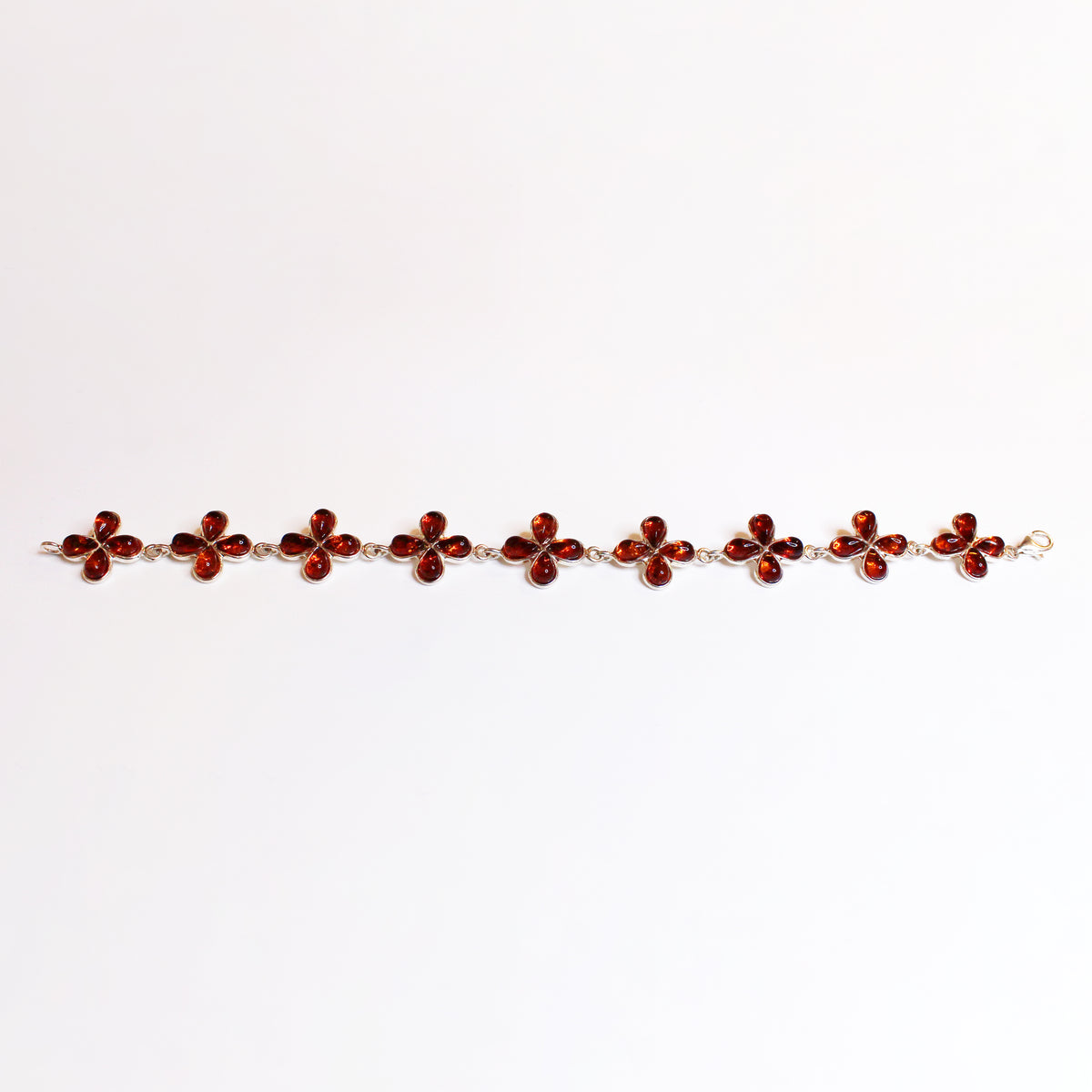Sterling Silver Amber Flower Bracelet