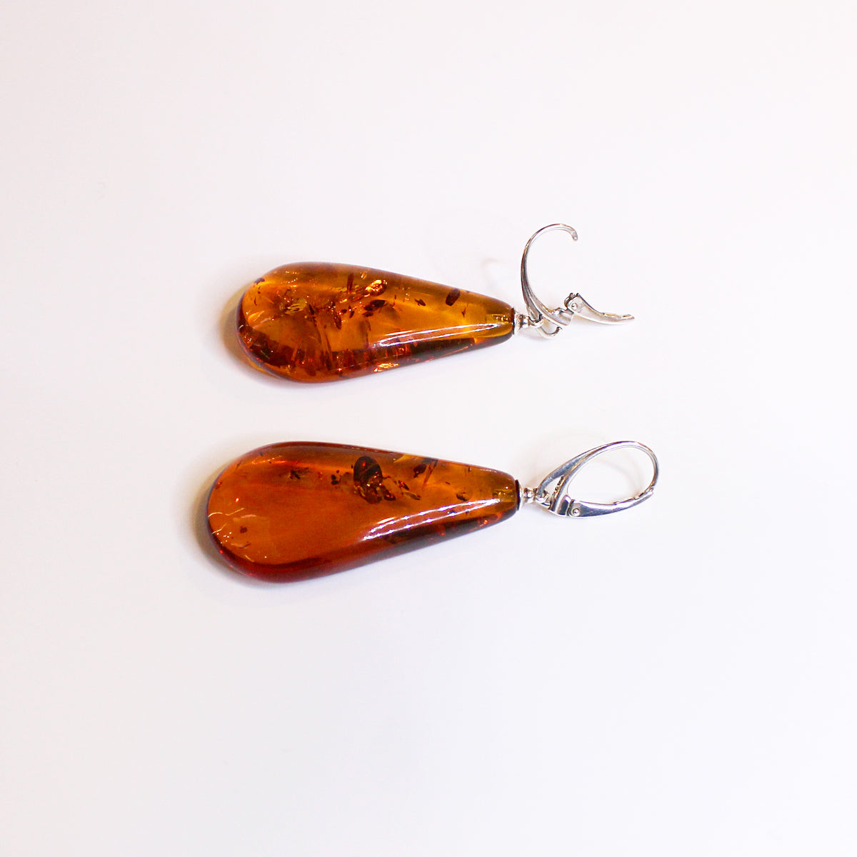 Sterling Silver Amber Hook Drop Earrings