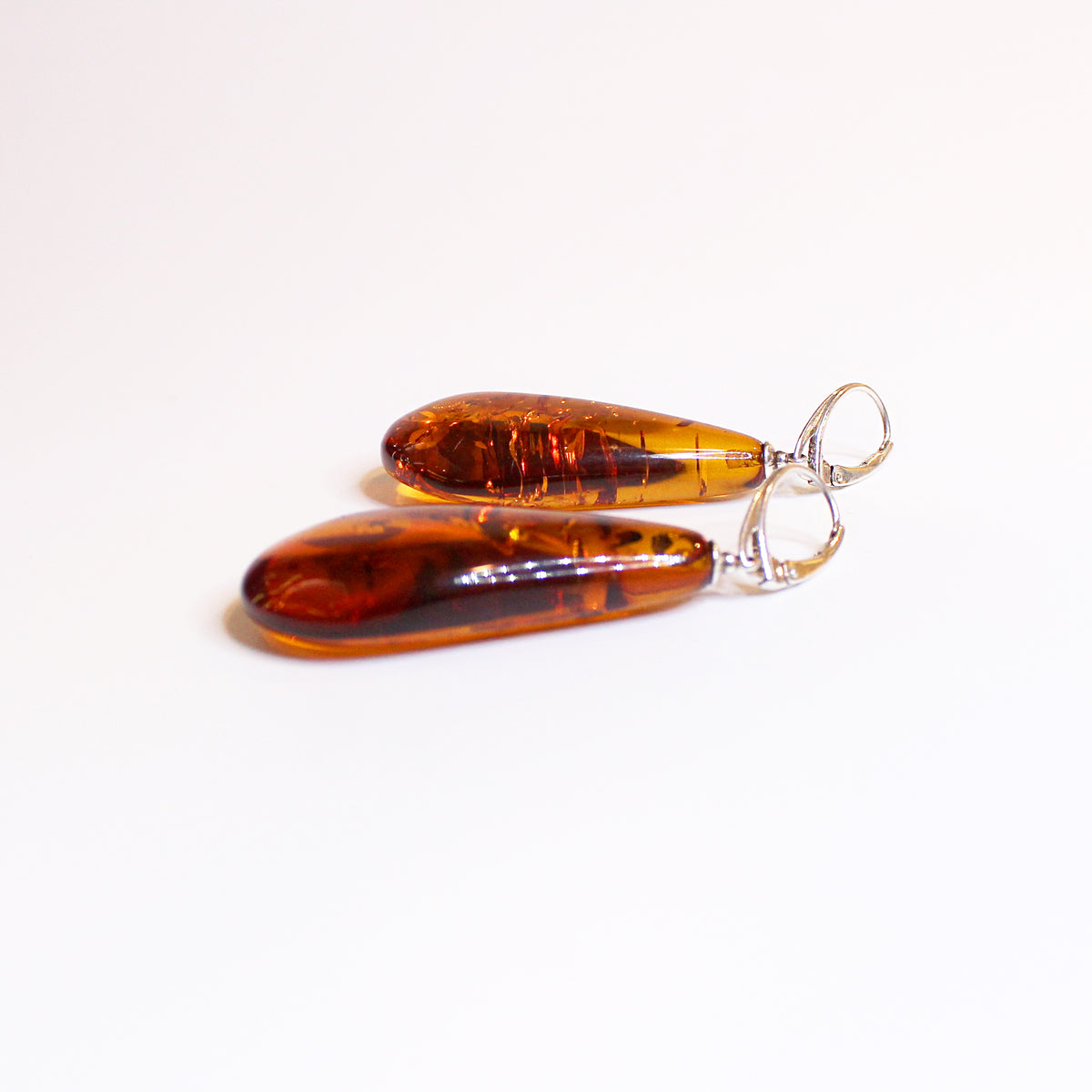 Sterling Silver Amber Hook Drop Earrings