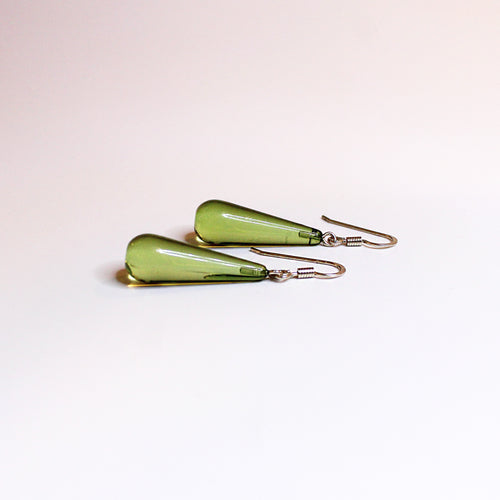 Sterling Silver Green Amber Hook Drop Earrings