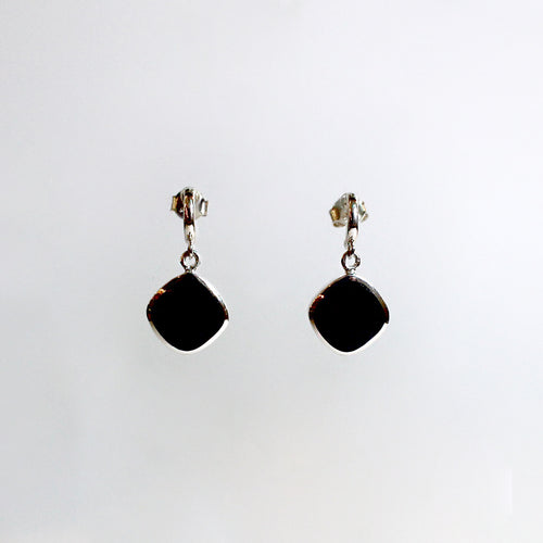 Sterling Silver Black Onyx Square Stud Drop Earrings