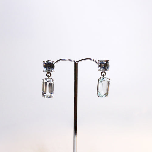 9ct White Gold Cushion Cut Aquamarine Stud Drop Earrings