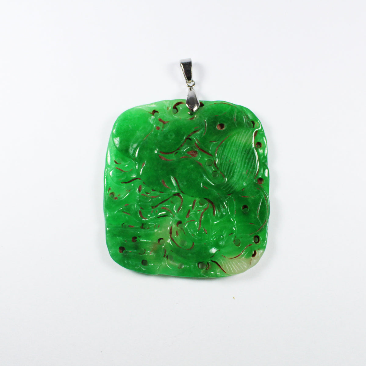 Antique Grade B Carved Jade Fish Pendant