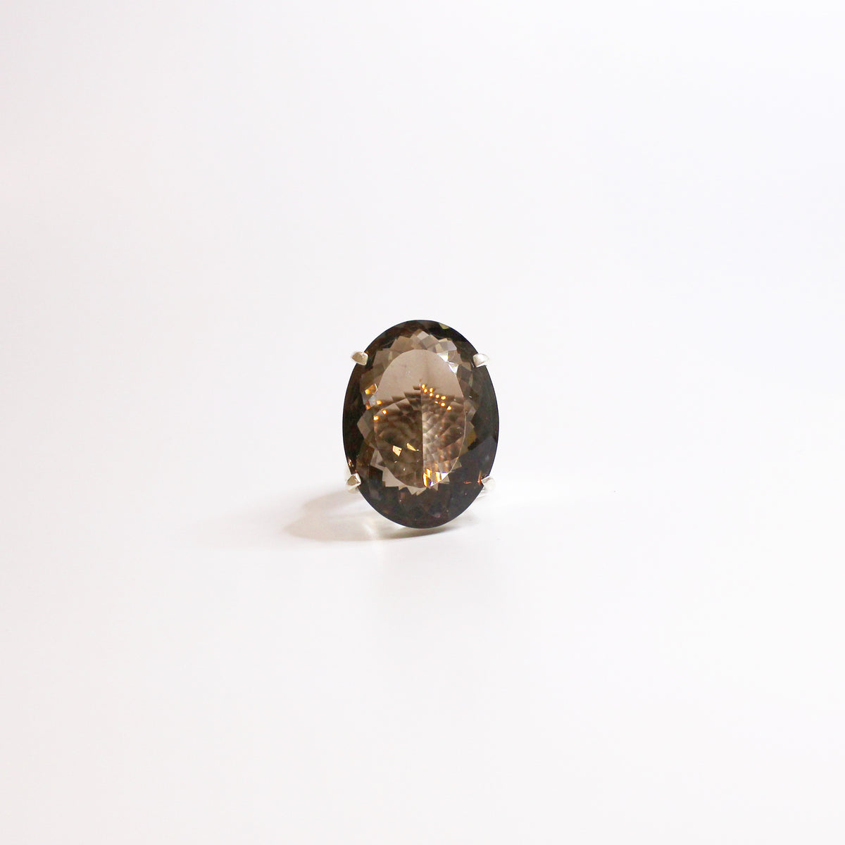 Sterling Silver Oval Cut Smokey Quartz Ring