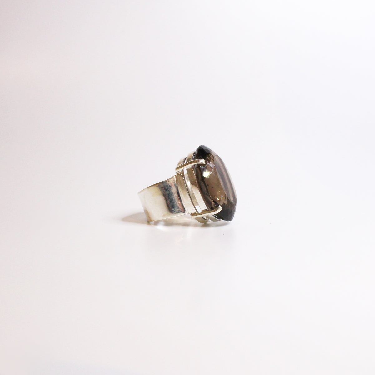 Sterling Silver Oval Cut Smokey Quartz Ring
