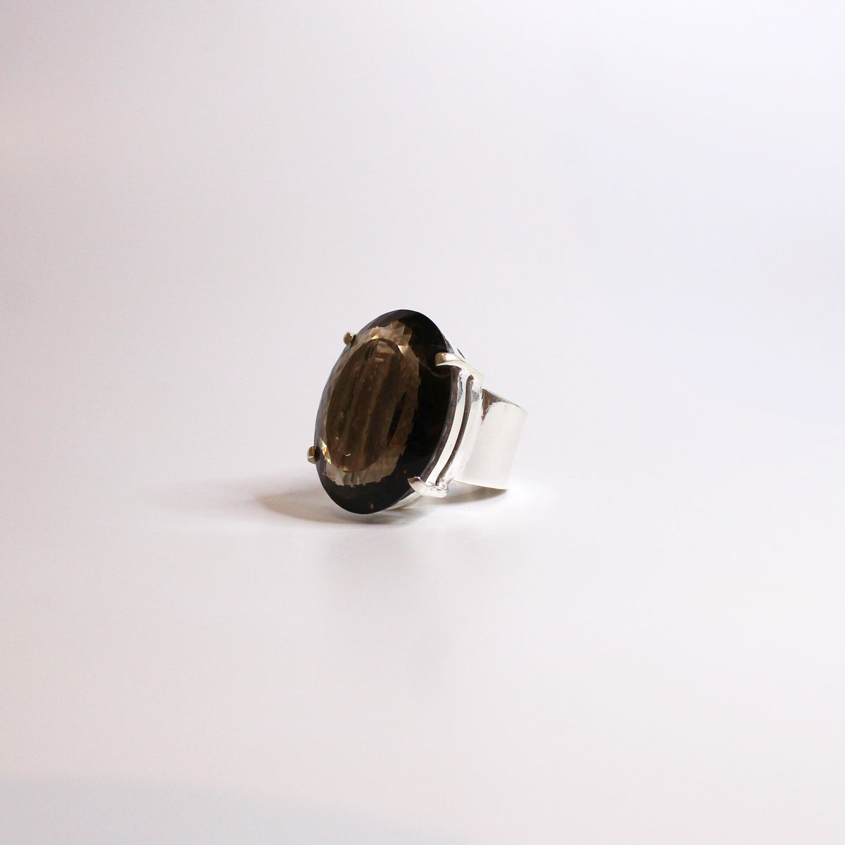 Sterling Silver Oval Cut Smokey Quartz Ring