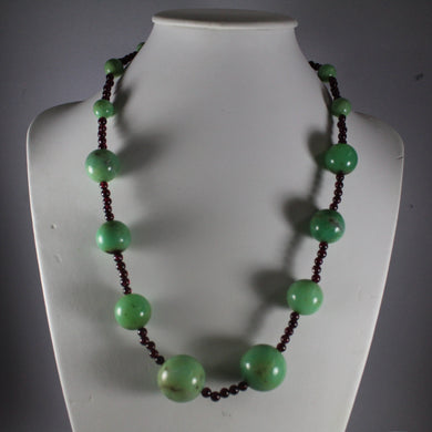 Large Chrysprase and bead garnet necklace Length 52cm