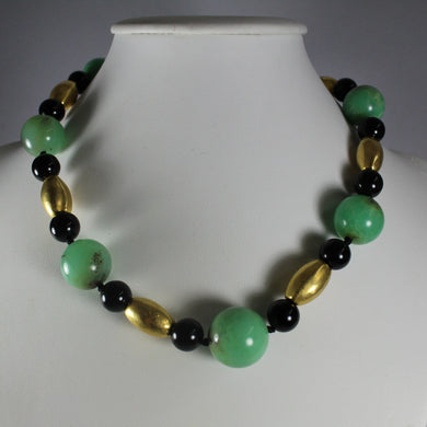 Chrysoprase Onyx and Faux gold beaded Necklace