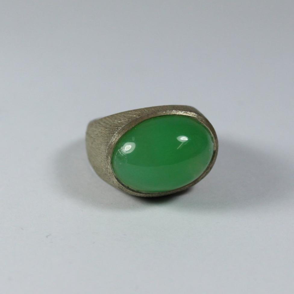 Sterling Silver Chrysoprase Signet Ring