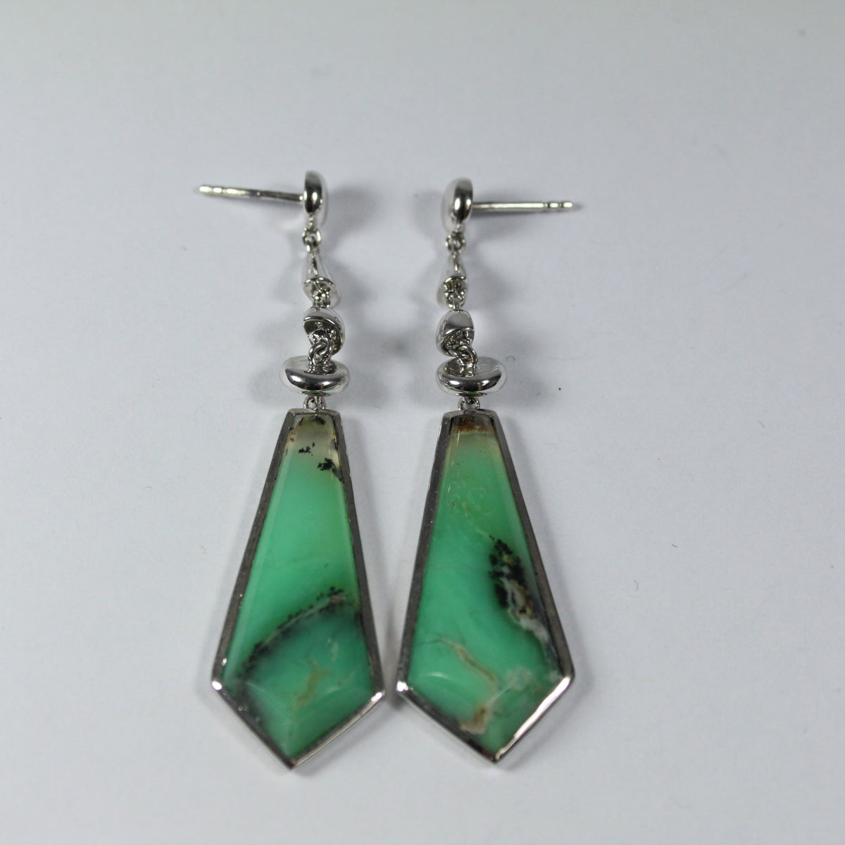 Sterling silver and Chrysprase Drop Earrings