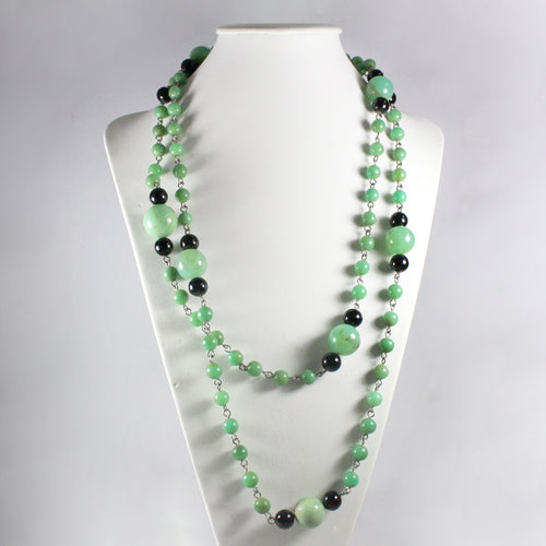 Chrysoprase and Black Onyx Opera Length Necklace