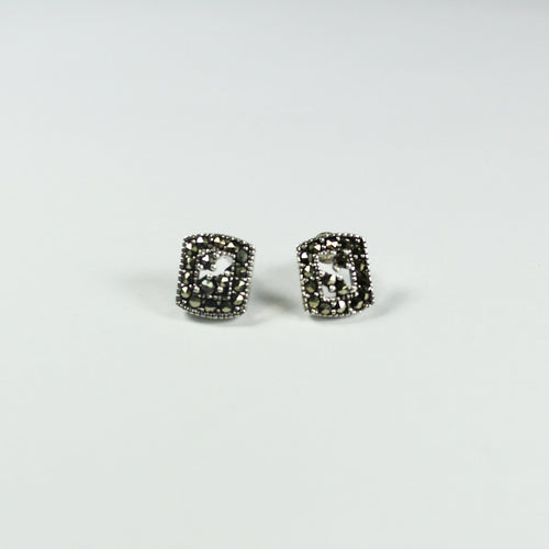 Sterling Silver Marcasite Art Deco Style Stud Earrings