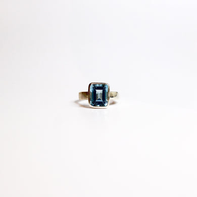 Sterling Silver Rectangular Cut Swiss Blue Topaz Ring