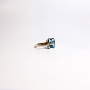 Sterling Silver Rectangular Cut Swiss Blue Topaz Ring