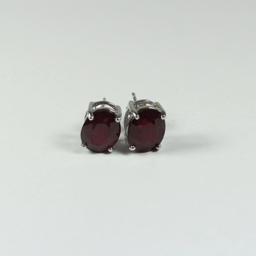 Sterling Silver Natural Ruby Stud Earrings