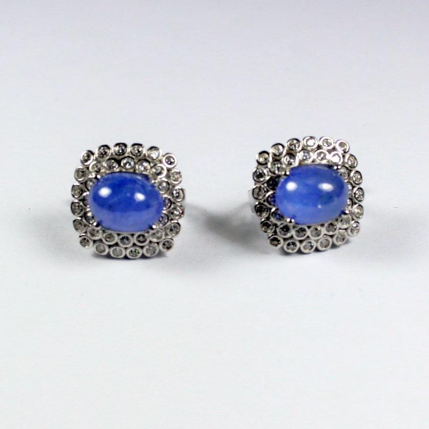 Cabochon Tanzanite and Cubic Zirconia Earrings