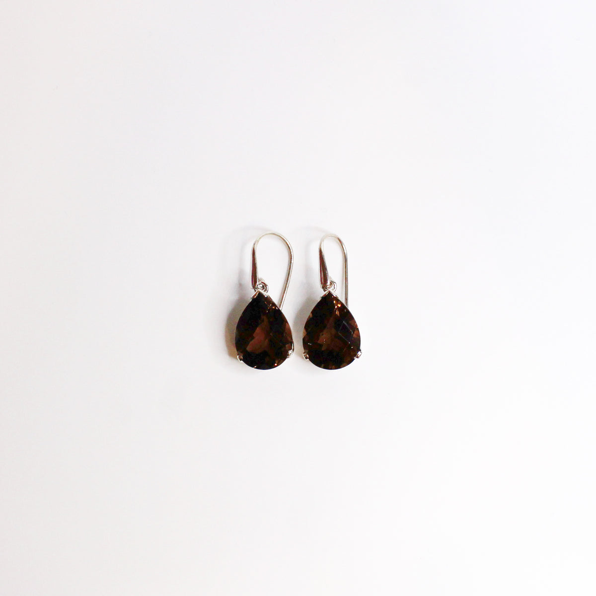 Sterling Silver Smokey Quartz Hook Tear Drop Earrings