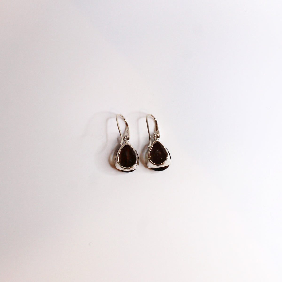 Sterling Silver Smokey Quartz Hook Tear Drop Earrings