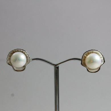 Freshwater Button Pearl Shell Stud Earrings