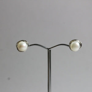 Sterling Silver 8mm Button Freshwater Pearl Stud Earrings