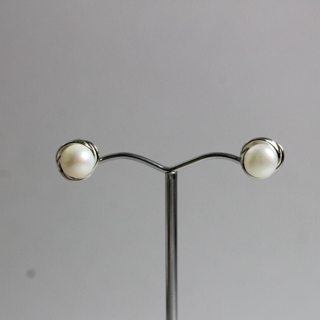 Sterling Silver 8mm Button Freshwater Pearl Stud Earrings