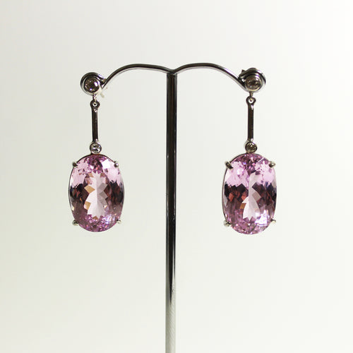 9ct White Gold Oval Kunzite and Diamond stud Drop Earrings