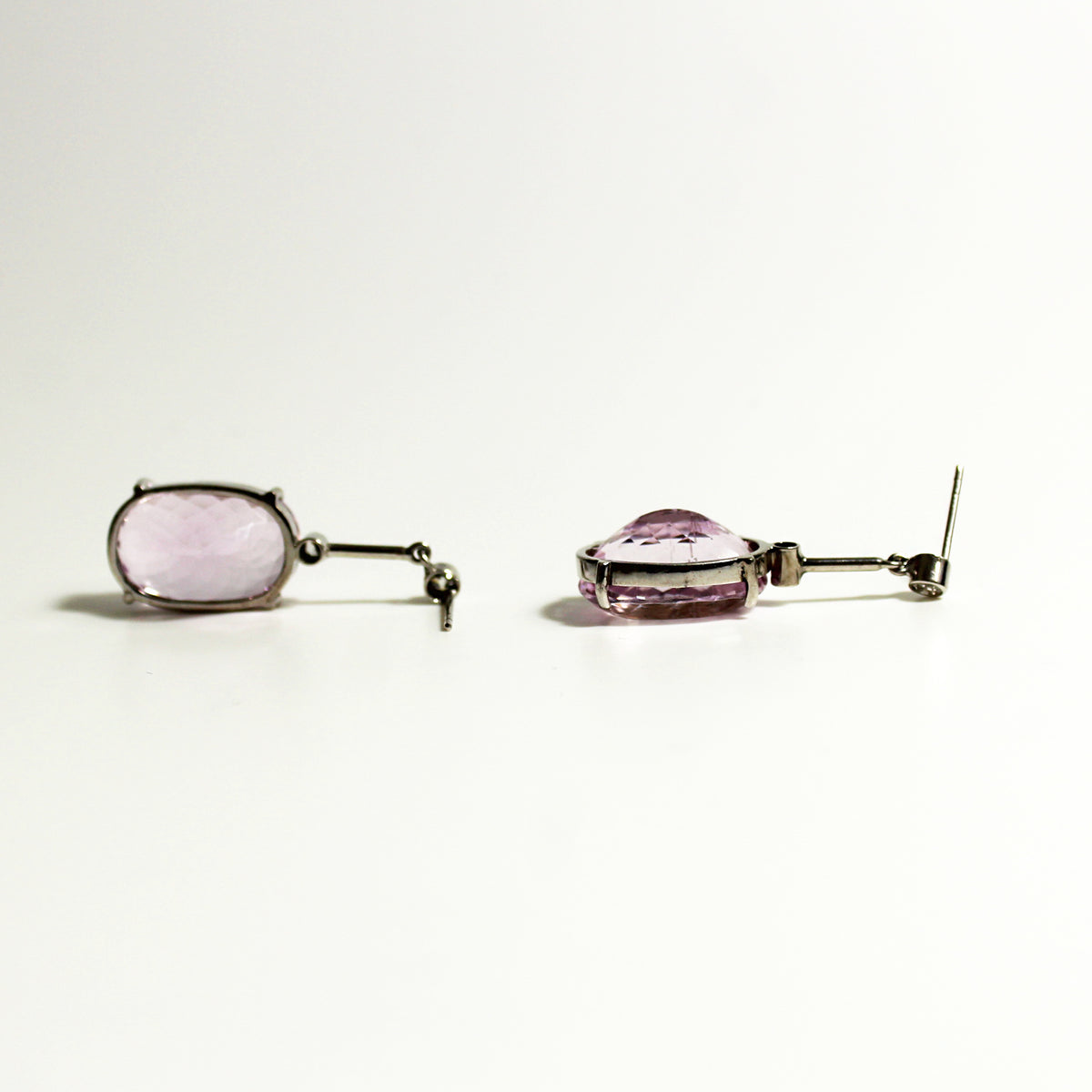 9ct White Gold Oval Kunzite and Diamond stud Drop Earrings