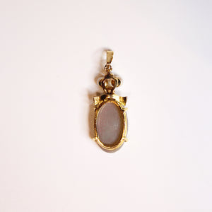 Solid White Opal, Seed Pearl and Diamond Pendant