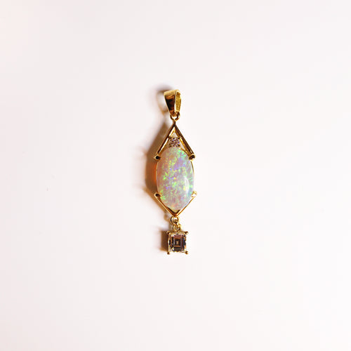 Solid White Opal and Diamond Pendant