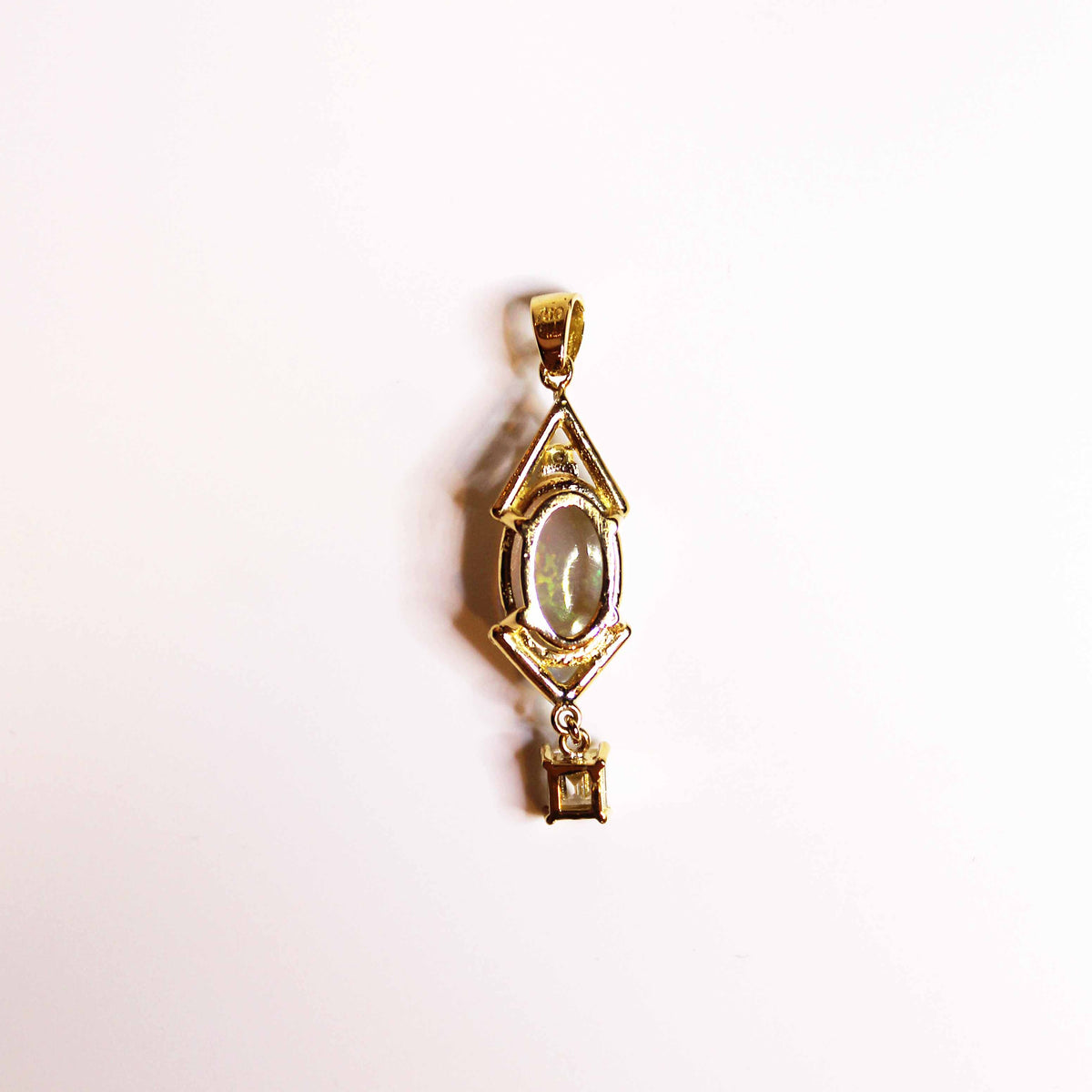 Solid White Opal and Diamond Pendant