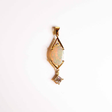 18ct Yellow Gold Solid White Opal and Diamond Pendant
