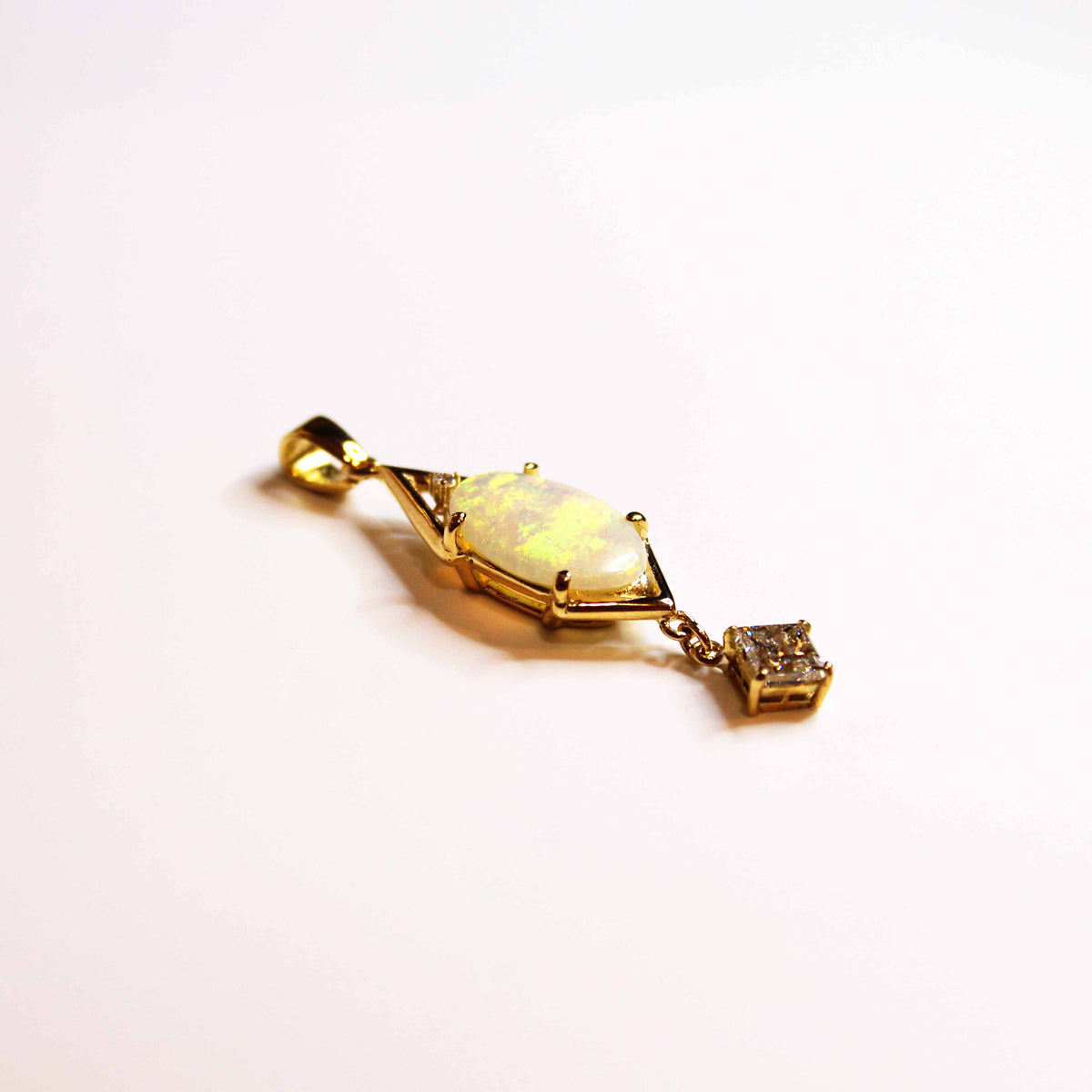18ct Yellow Gold Solid White Opal and Diamond Pendant