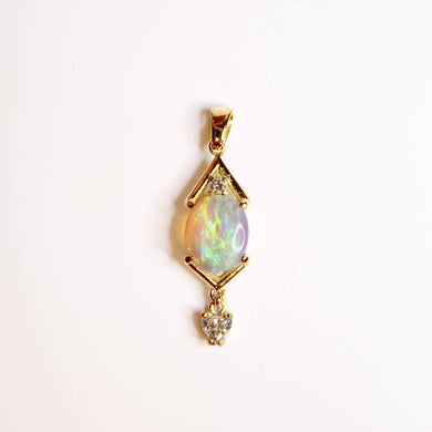 Yellow Gold Solid White Opal and Diamond Pendant