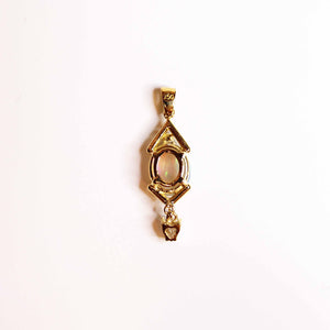 Yellow Gold Solid White Opal and Diamond Pendant