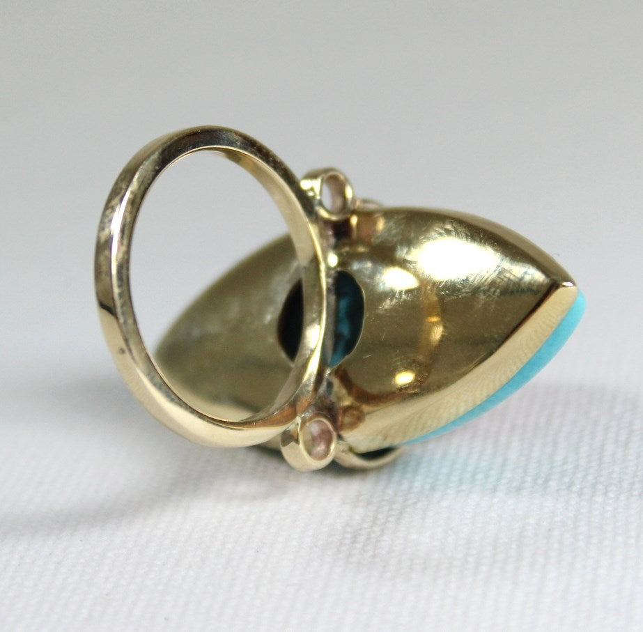 Yellow Gold Momo Coral and Turquoise Marquise Ring