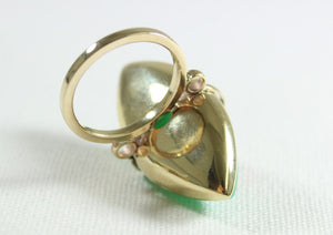 Yellow Gold Momo Coral and Chrysoprase Marquise Ring