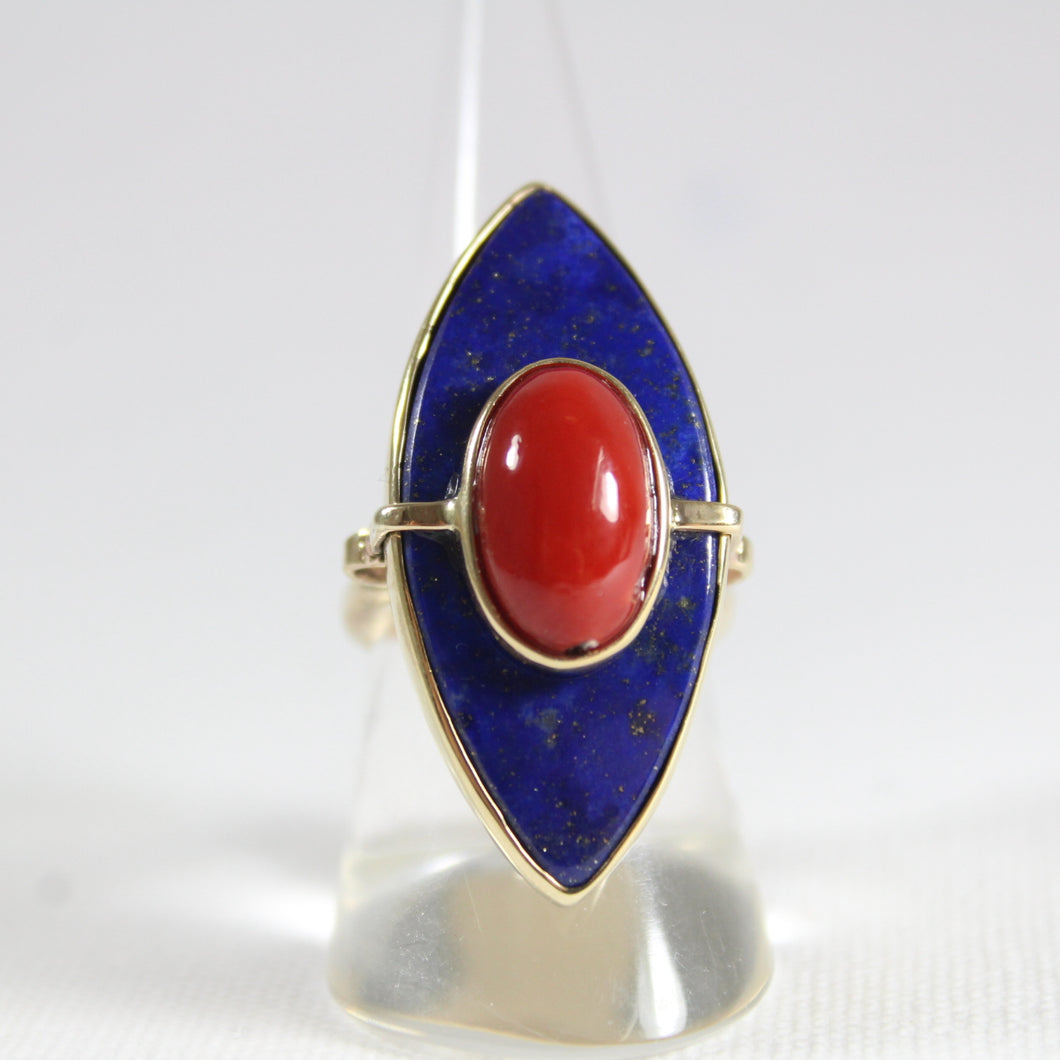 Yellow Gold Momo Coral and Lapis Lazuli Marquise Ring