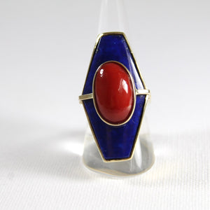 9ct Yellow Gold Momo Coral and Lapis Lazuli Cocktail Ring